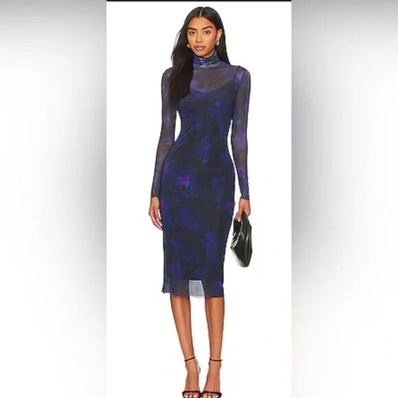 Steve Madden Vivienne Dress Midi Sheer Mesh Turtleneck Size Large NWT - Picture 1 of 11